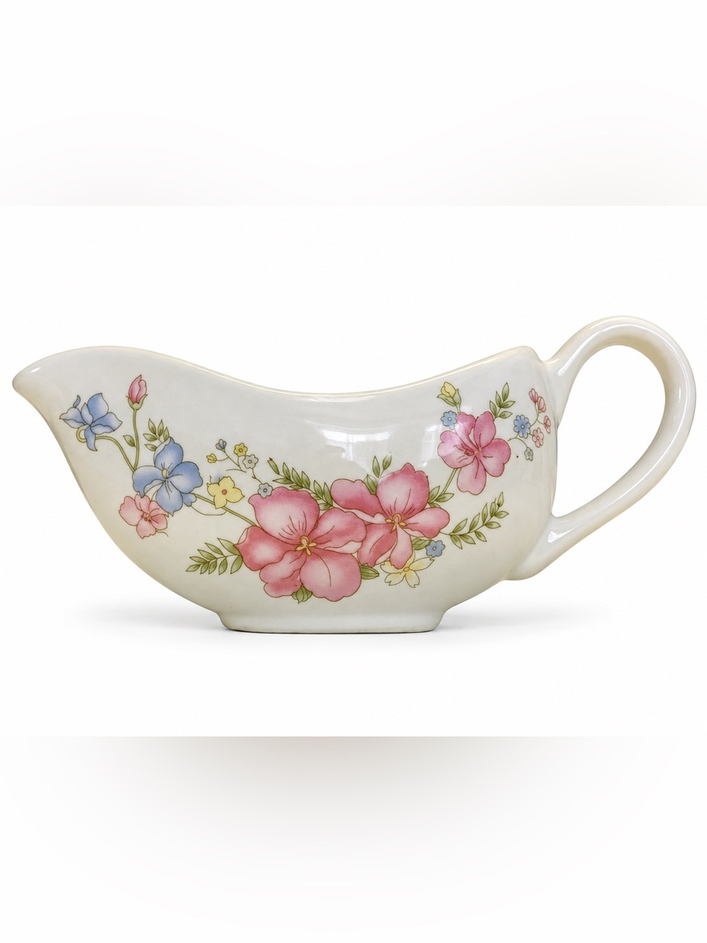 Vintage McCrory Stores Ceramic Gravy Boat - Pastel Pink and Blue Floral